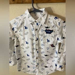365 Boy’s Monster Long Sleeves Cotton Shirt. Used. Sz 6. White and blue Monster